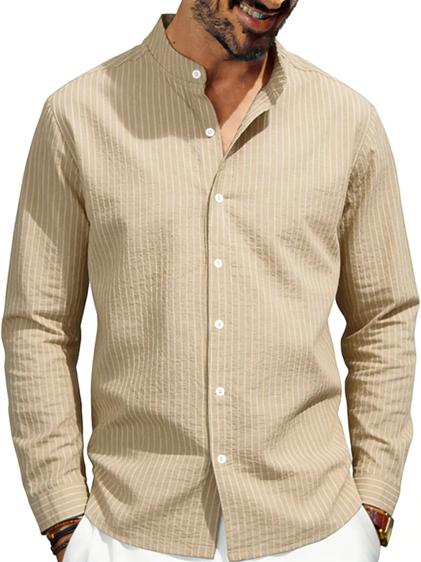 Men's Full Size Striped Long Sleeve Shirt Plus Size by Trendsi