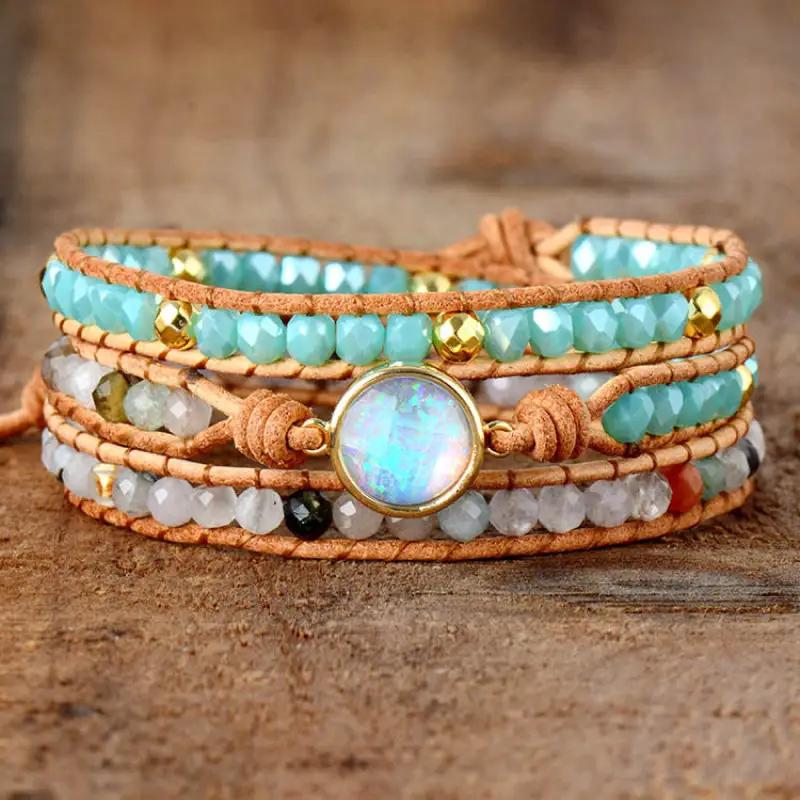 Opal Beaded Layered Bracelet by Trendsi