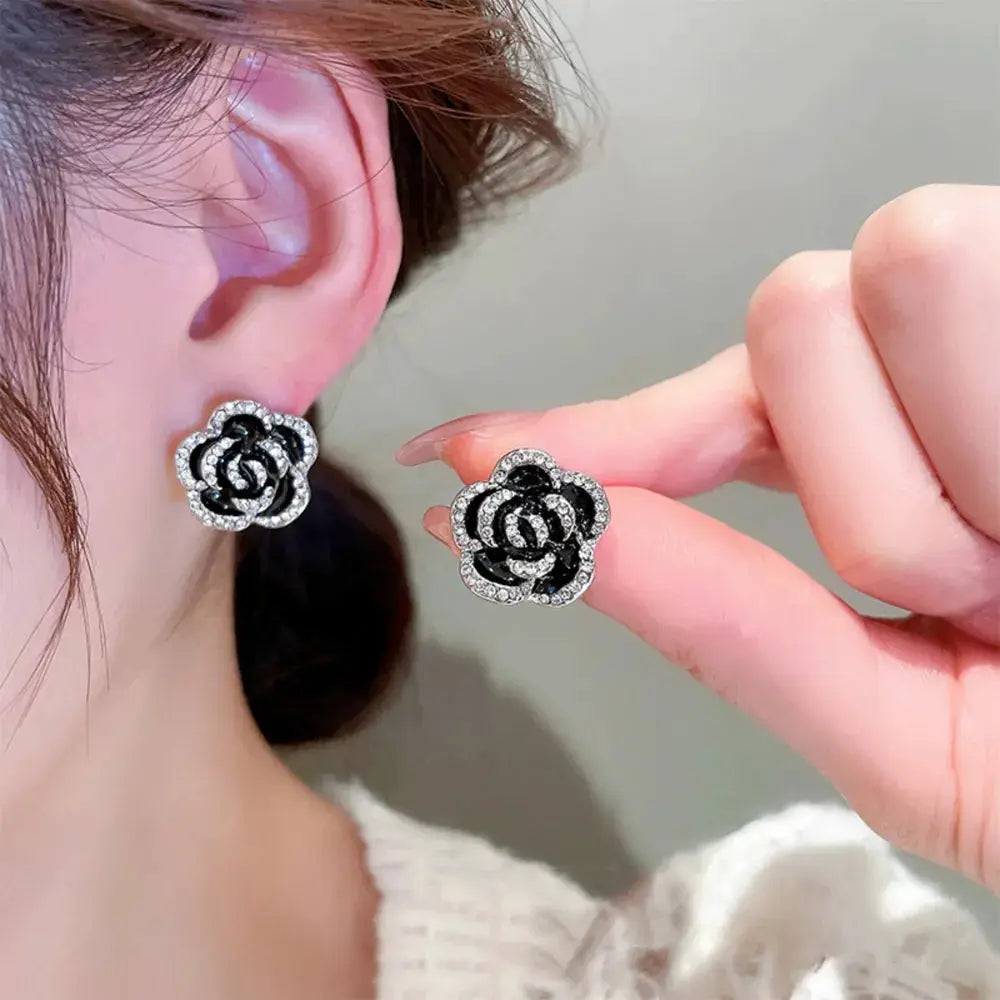 Copper Rhinestone Flower Earrings by Trendsi
