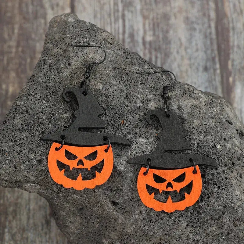 Wooden Pumpkin Shape Earrings by Trendsi