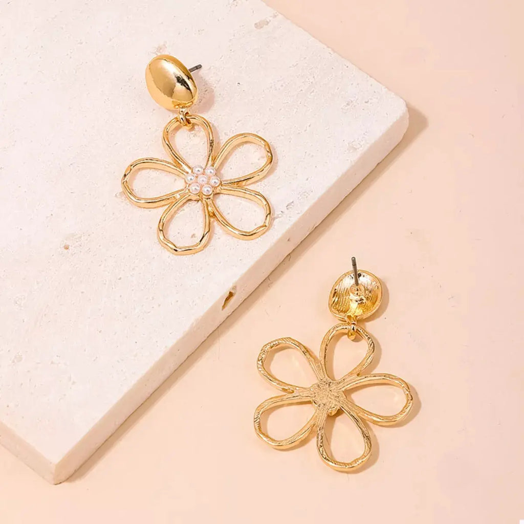 Alloy Flower Drop Earrings by Trendsi