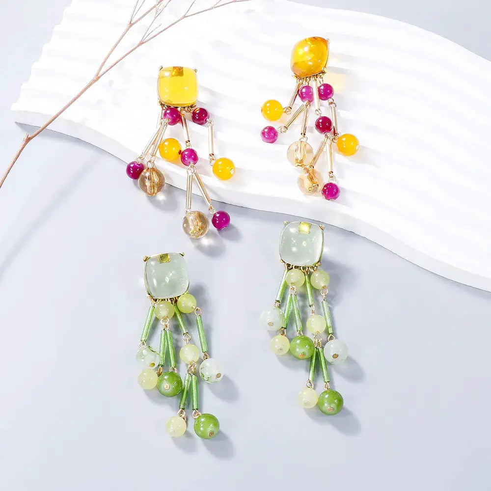 Acrylic Bead Dangle Earrings by Trendsi