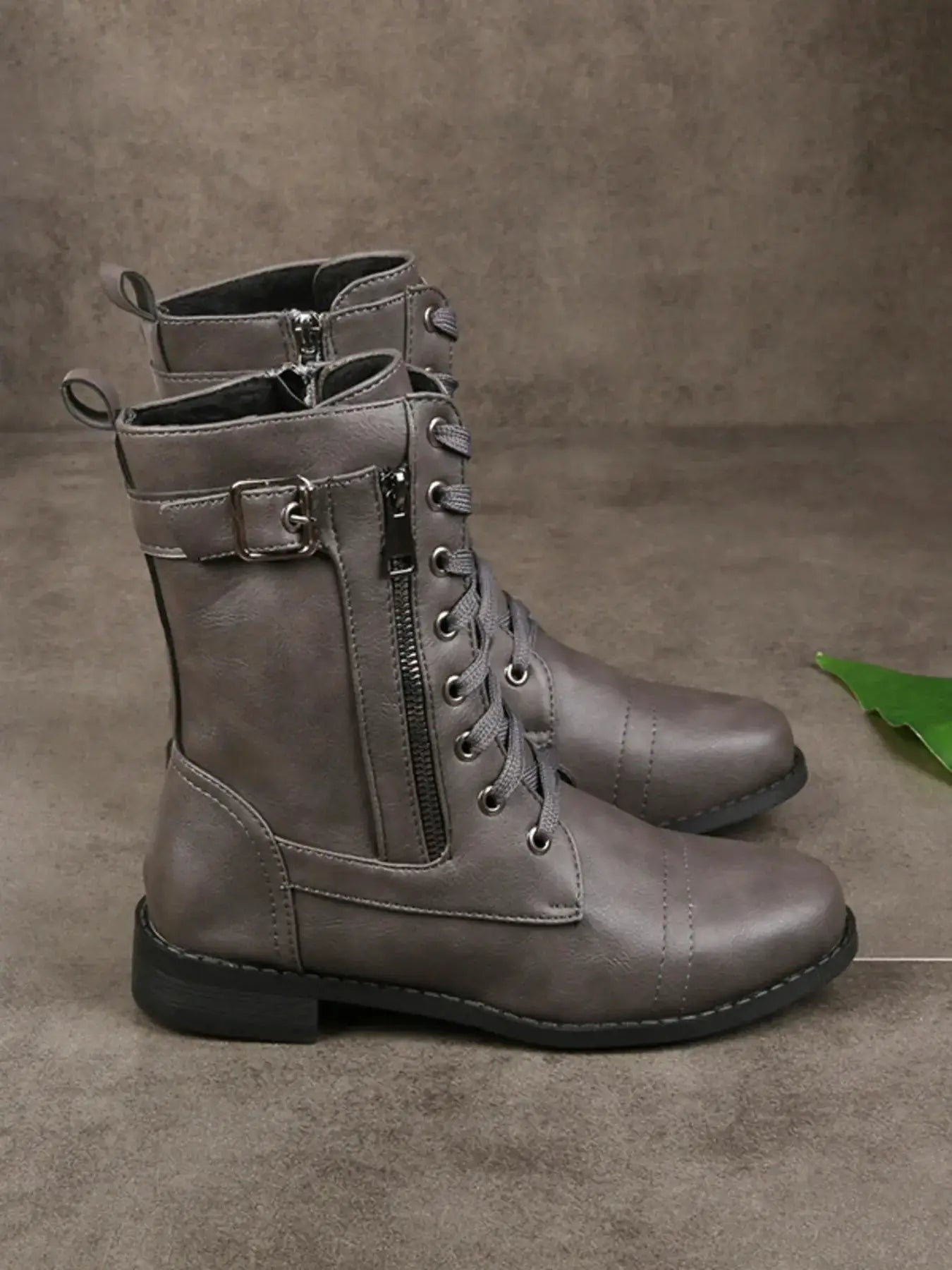 Lace-Up Buckle Detail Boots by Trendsi