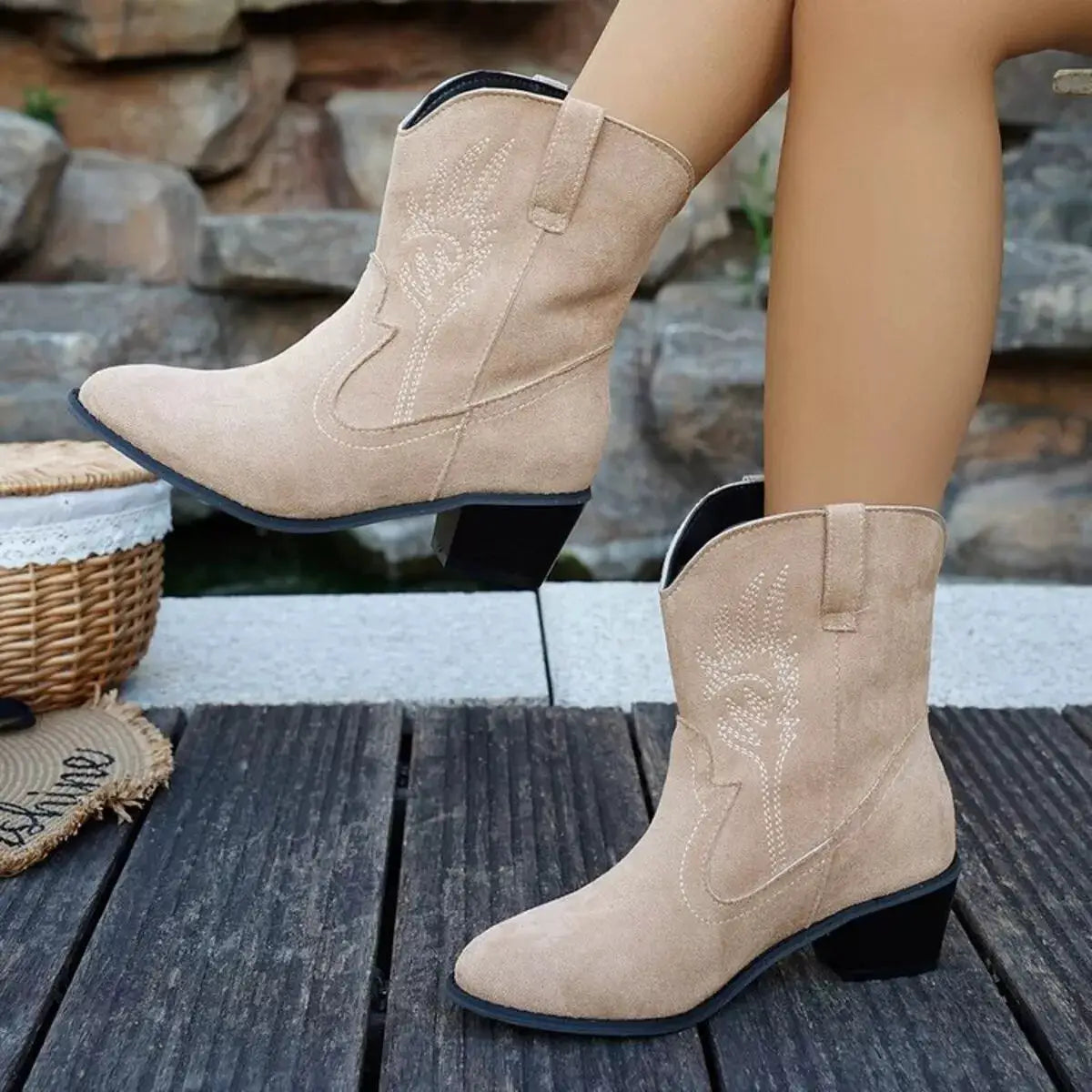 Point Toe Block Heels Boots by Trendsi