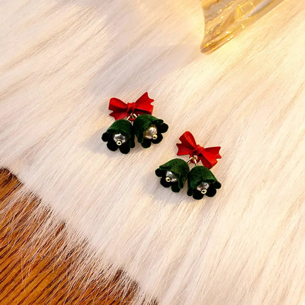 Velvet Bell Earrings with Bow by Trendsi