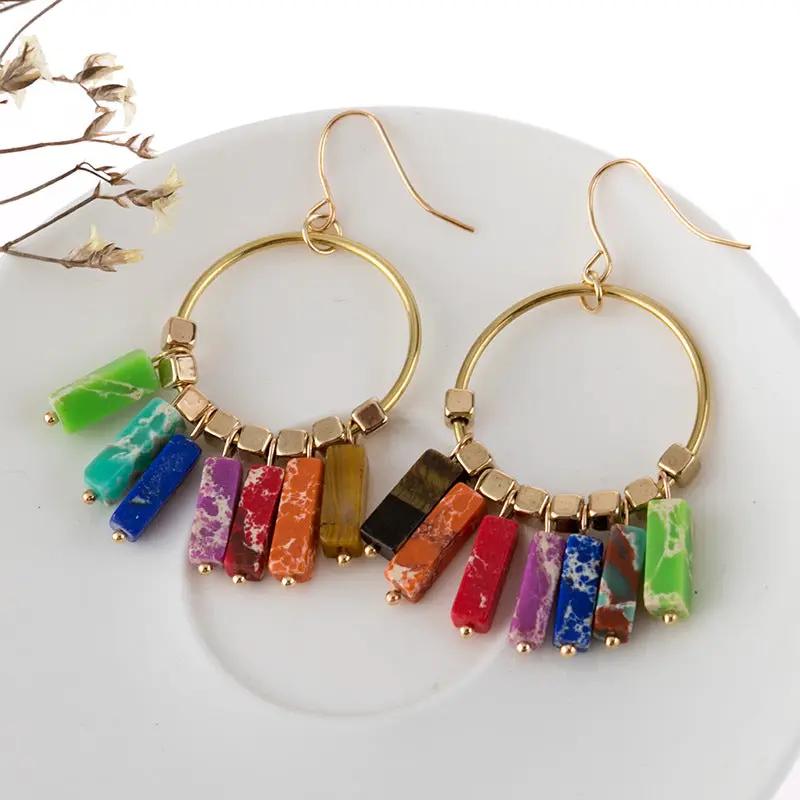 Multicolored Stone Dangle Earrings by Trendsi