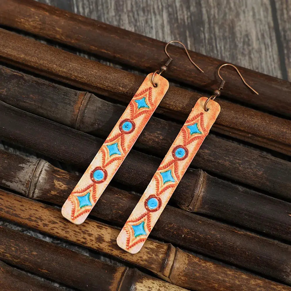 Geometric Leather Bar Earrings by Trendsi
