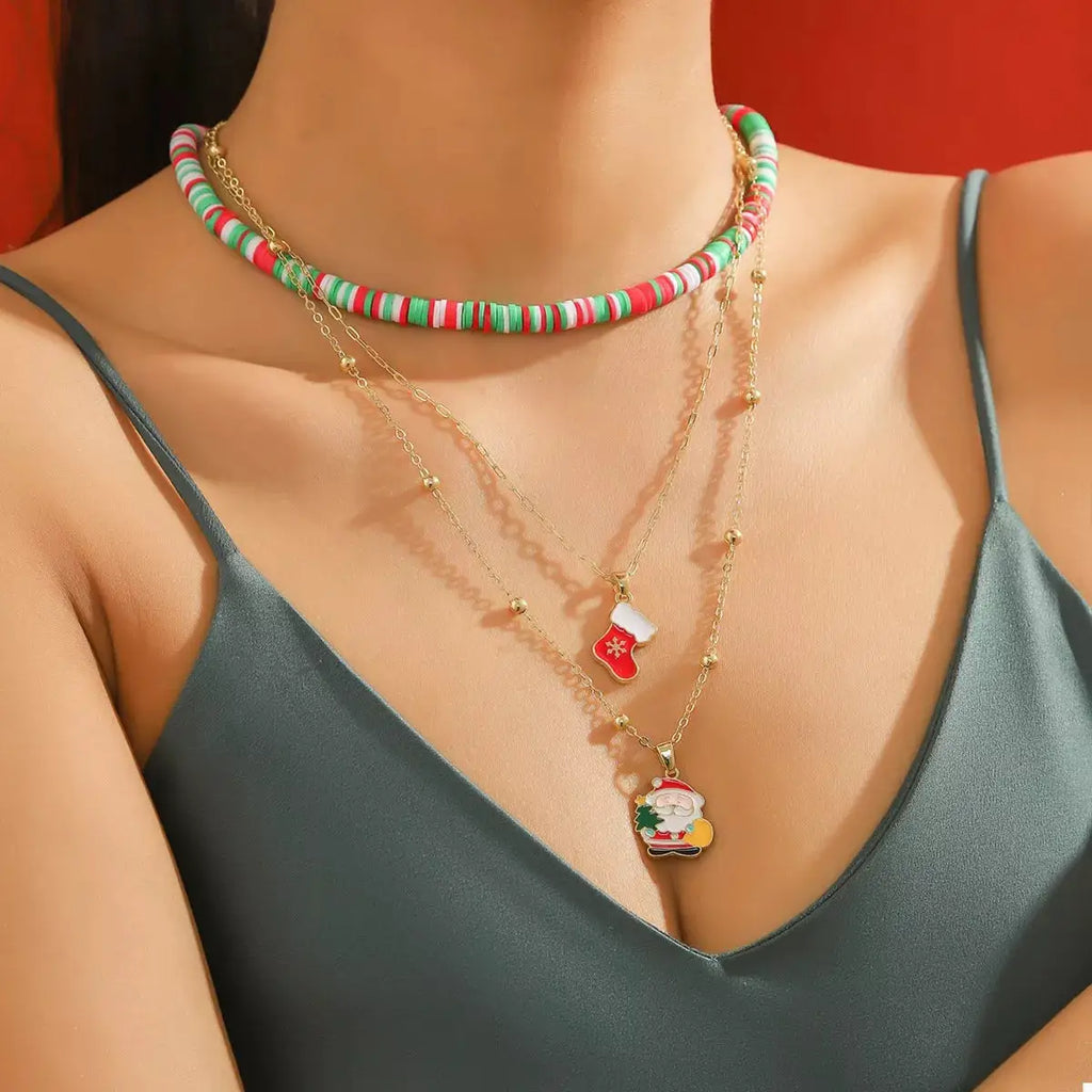 Colorful Christmas Charm Layered Necklace by Trendsi