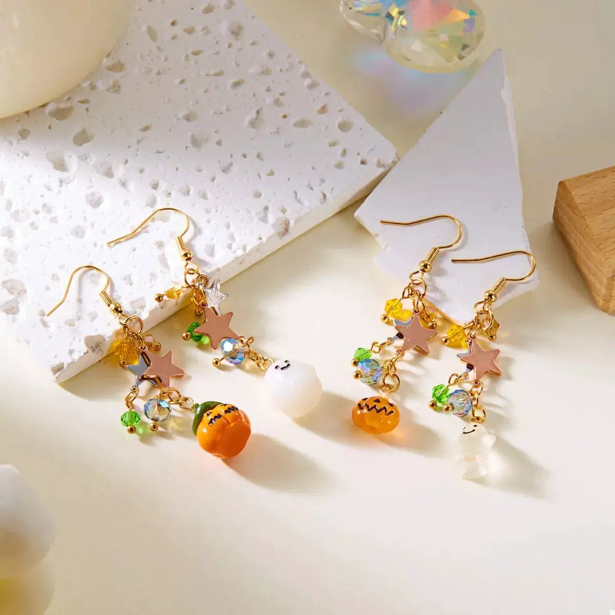 Halloween Asymmetrical Pumpkin Ghost Earrings by Trendsi