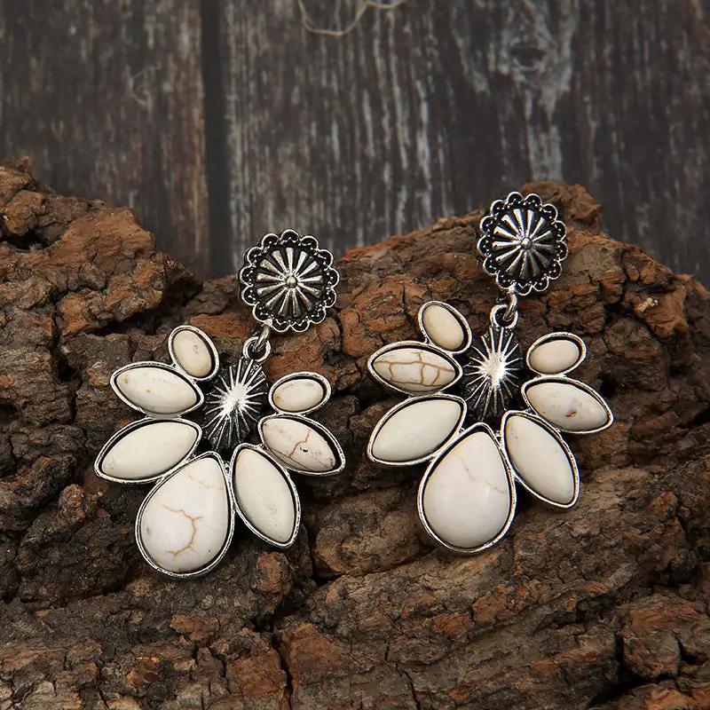 Artificial Turquoise Flower Earrings by Trendsi