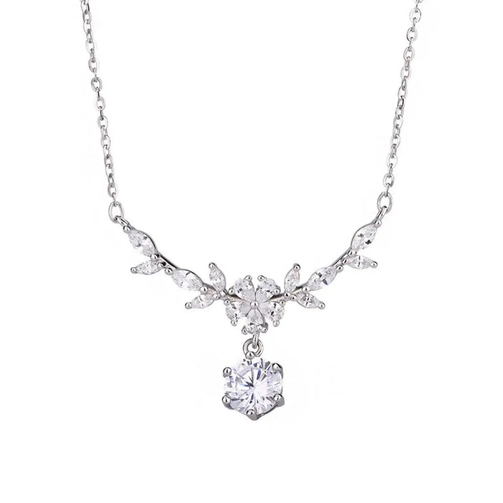 1 Carat Moissanite 925 Sterling Silver Leaf Flower Necklace by Trendsi