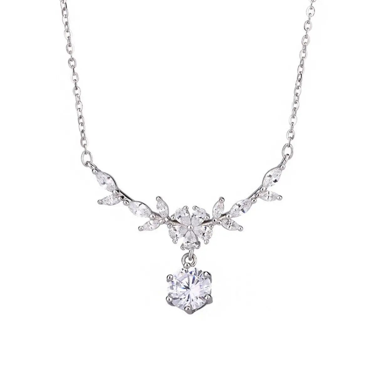 1 Carat Moissanite 925 Sterling Silver Leaf Flower Necklace by Trendsi