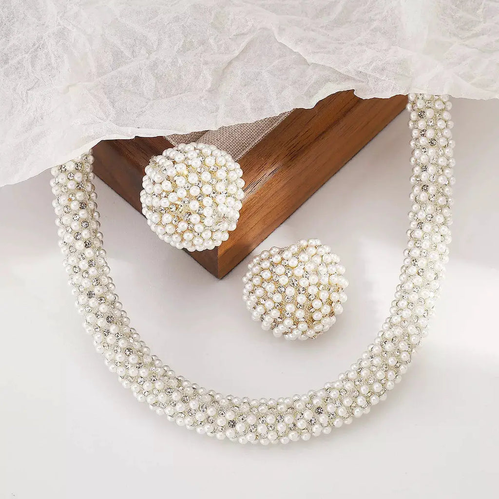 Pearl Embellished Earrings and Necklace Jewelry Set by Trendsi