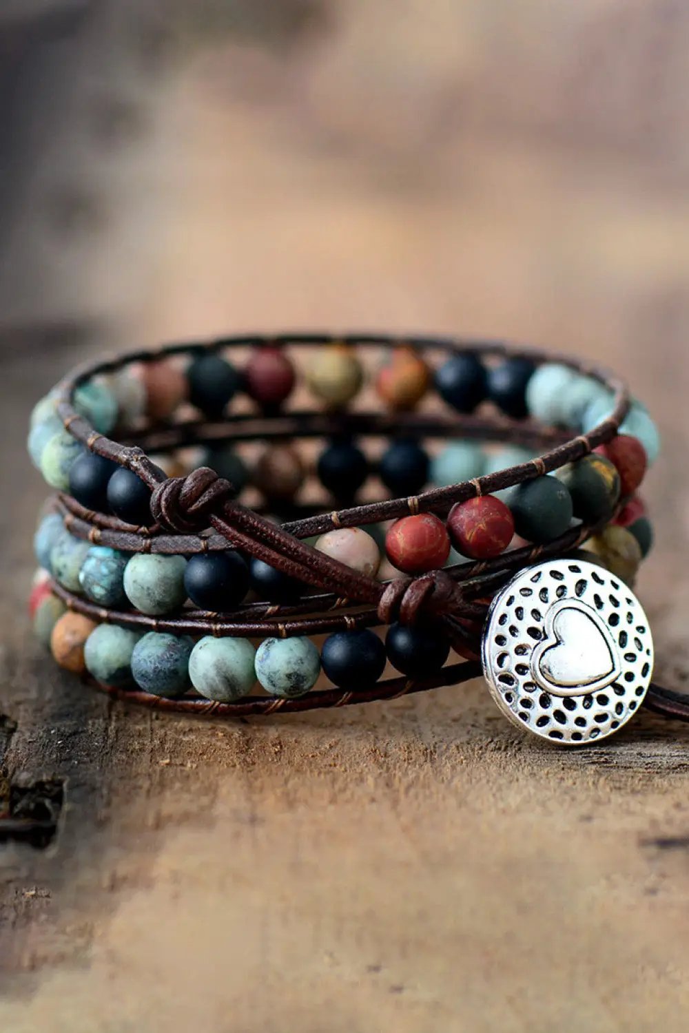 Handmade Triple Layer Beaded Agate Bracelet by Trendsi