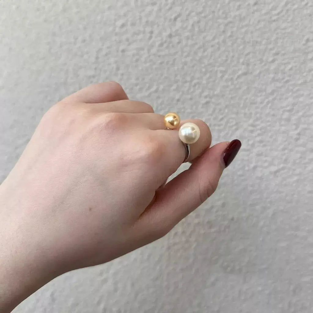 Double Pearl Open Ring by Trendsi