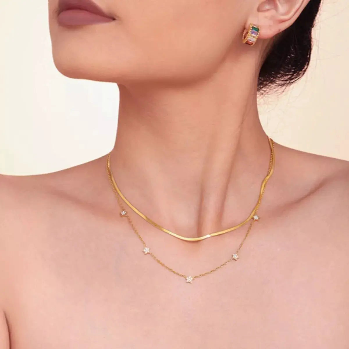 2-Piece 18K Gold-Plated Necklace with Zircon Accents by Trendsi
