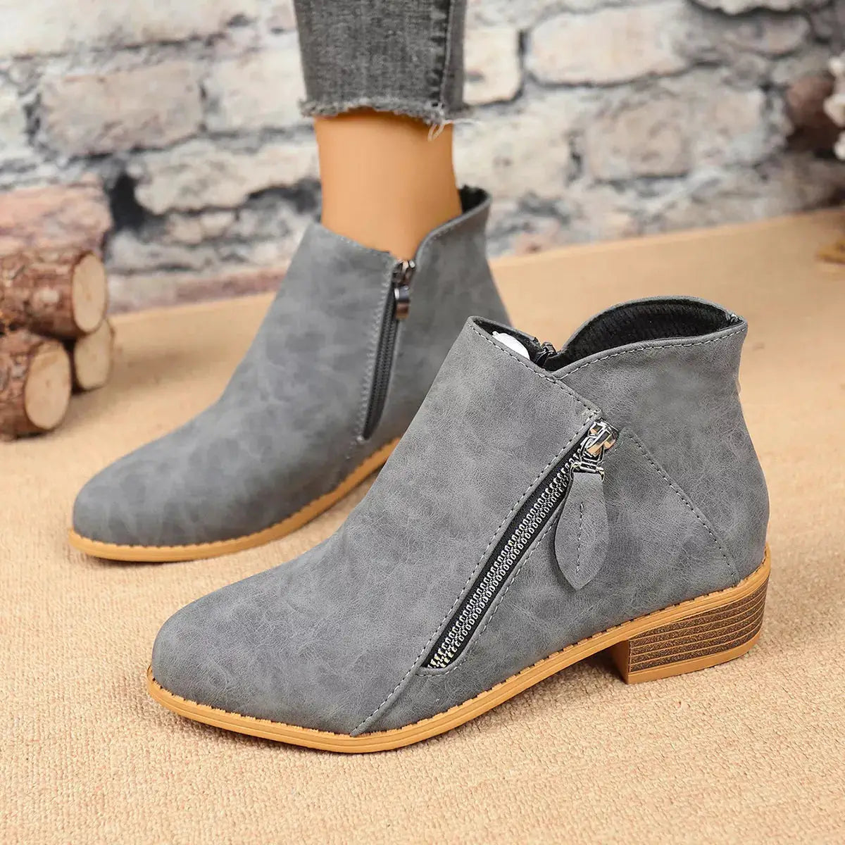 Size Zipper Block Heels Boots by Trendsi