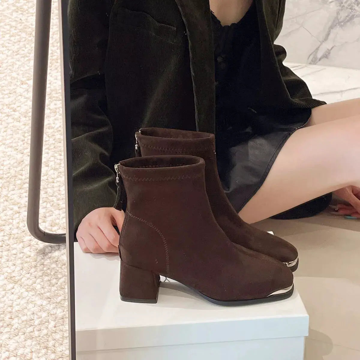 Square Toe Block Heels Boots by Trendsi