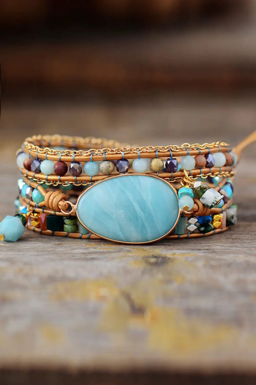 Handmade Natural Stone Beaded Triple Layer Bracelet by Trendsi