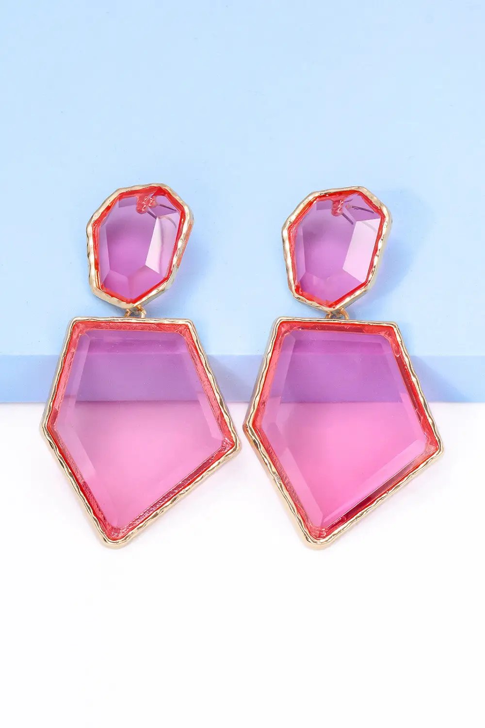 Geometrical Shape Zinc Alloy Frame Resin Dangle Earrings by Trendsi