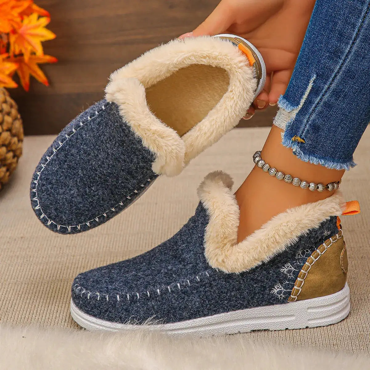 Round Toe Fleece-Lined Ankle Boots by Trendsi