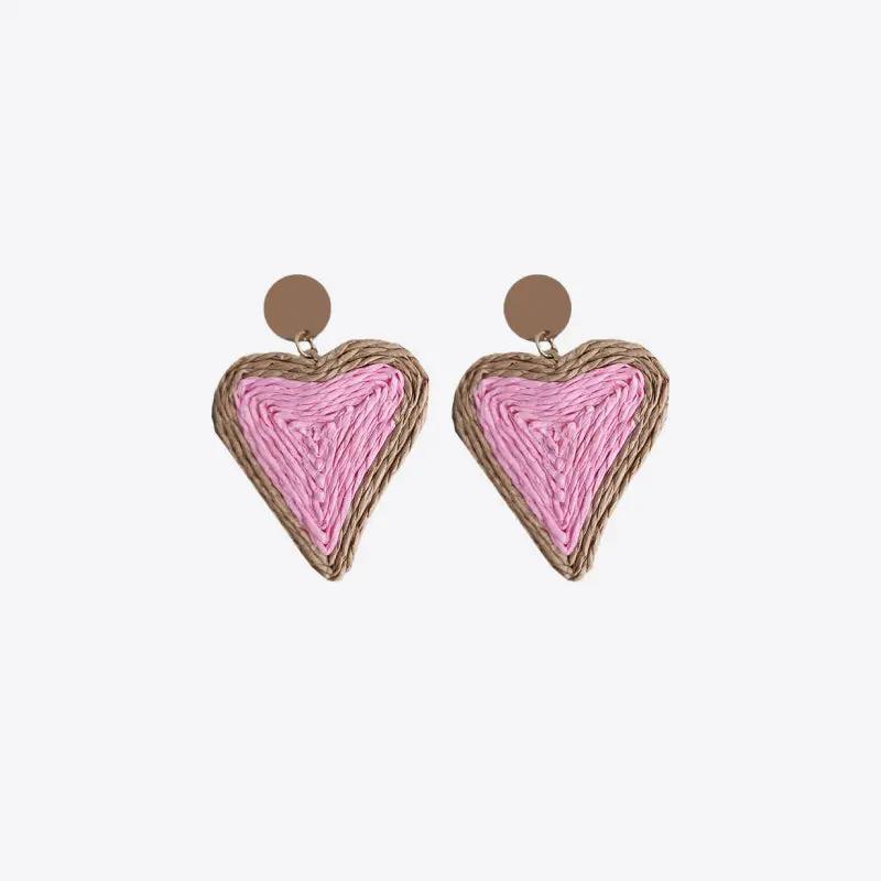 Raffia Grass Heart Teardrop Earrings by Trendsi