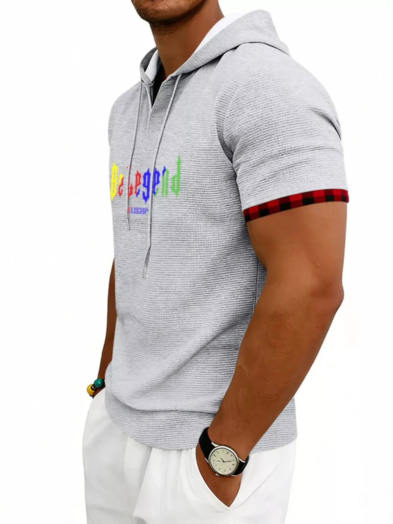 Men's Full Size Letter Graphic Short Sleeve Hooded Top Plus Size by Trendsi