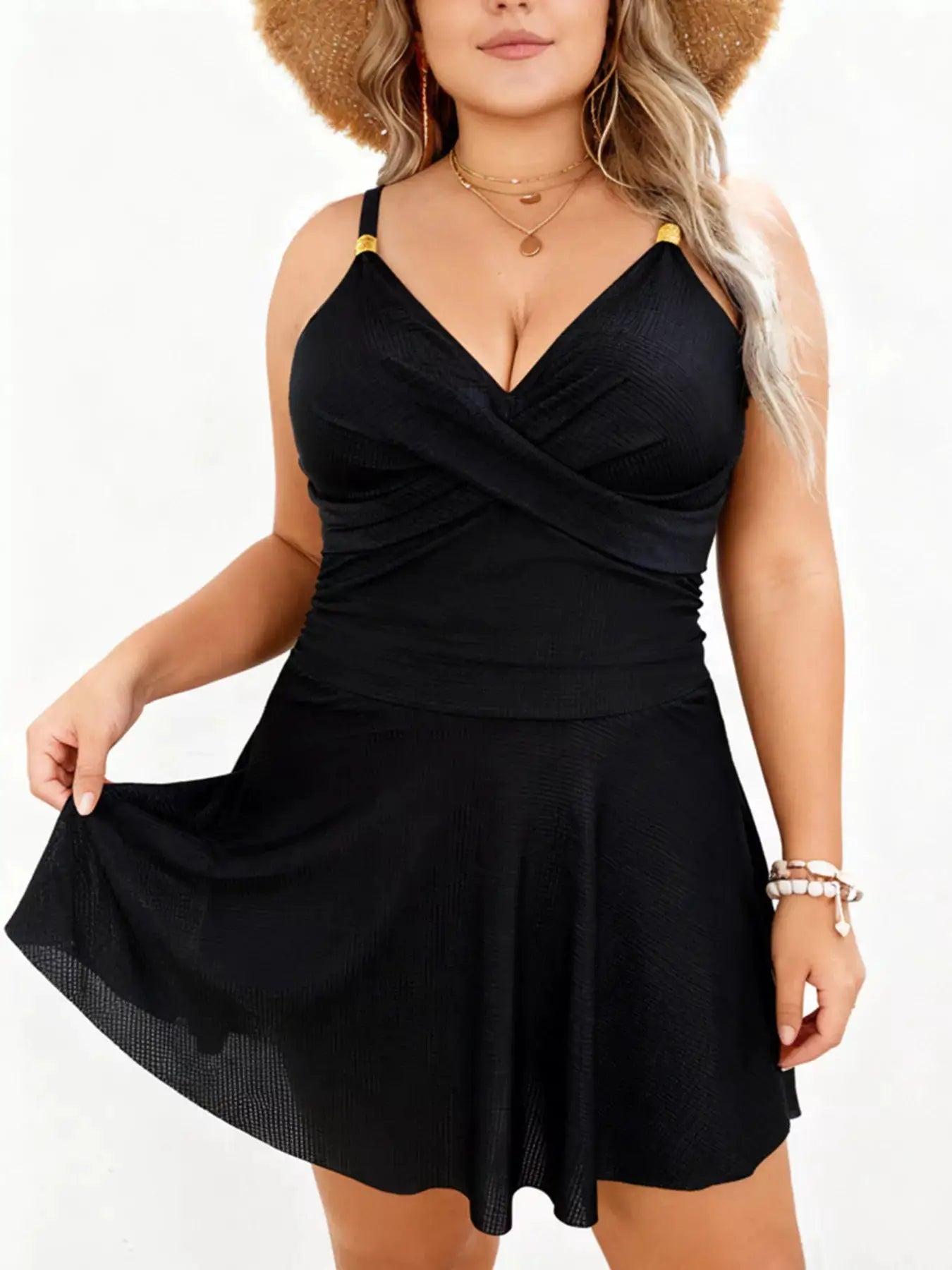 Plus Size Ruched One-Piece Swim Dress by Trendsi