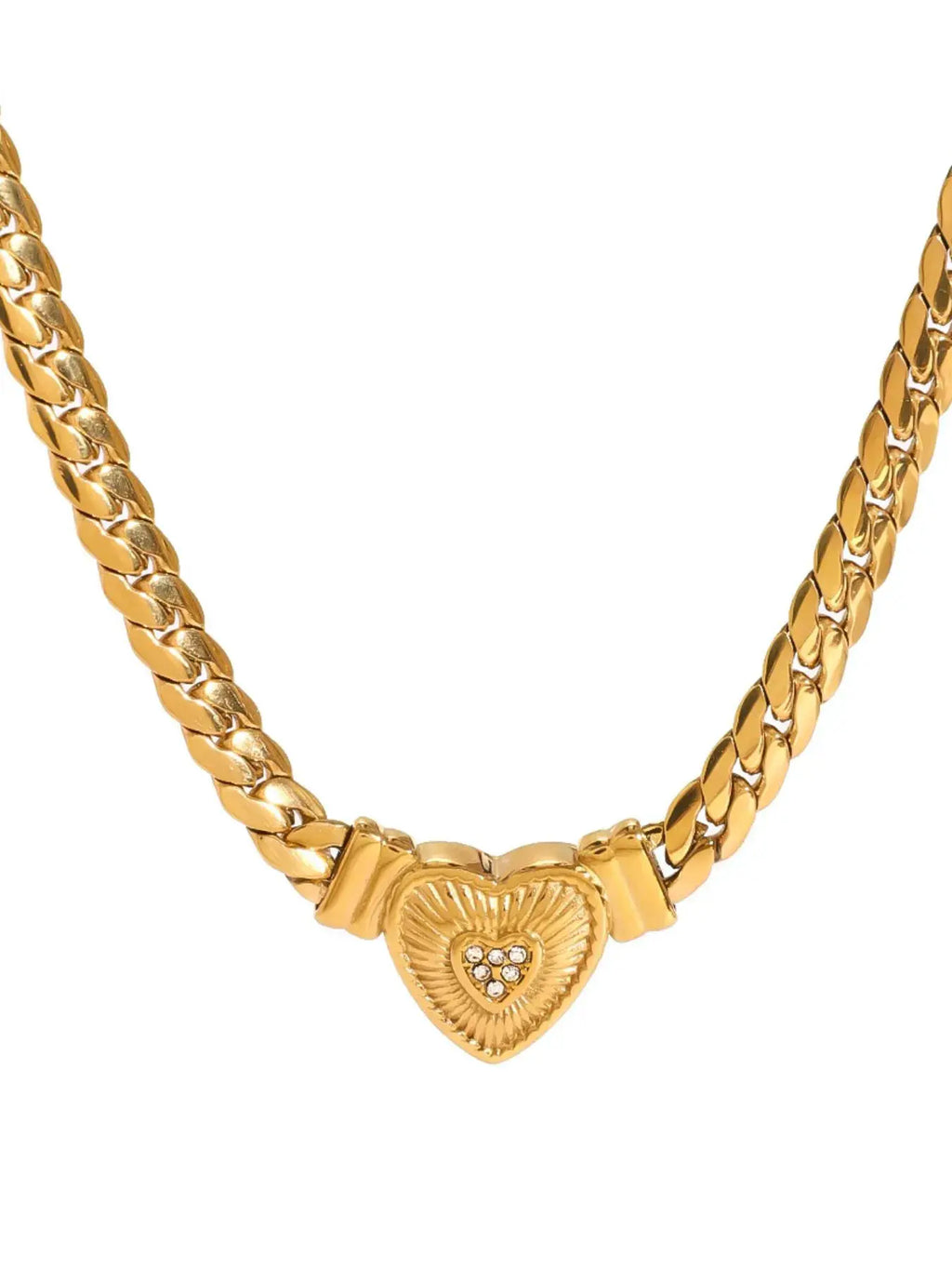 18K Gold-Plated Inlaid Zircon Heart Chain Necklace by Trendsi