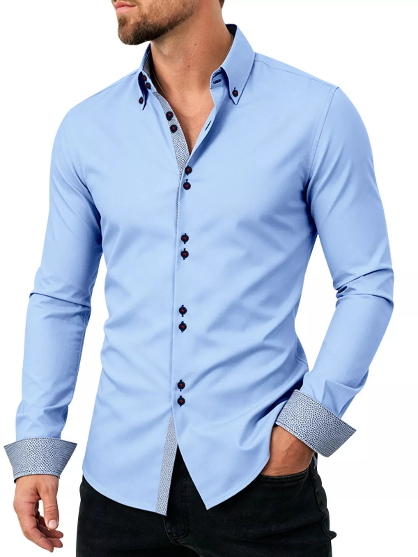 Men's Full Size Slim Fit Contrast Trim Shirt Plus Size by Trendsi