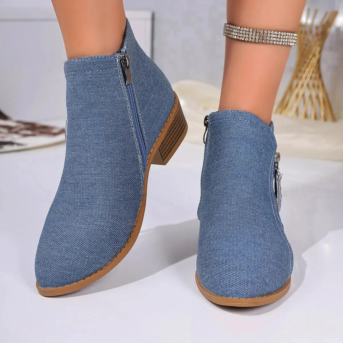 Point Toe Block Heels Boots by Trendsi