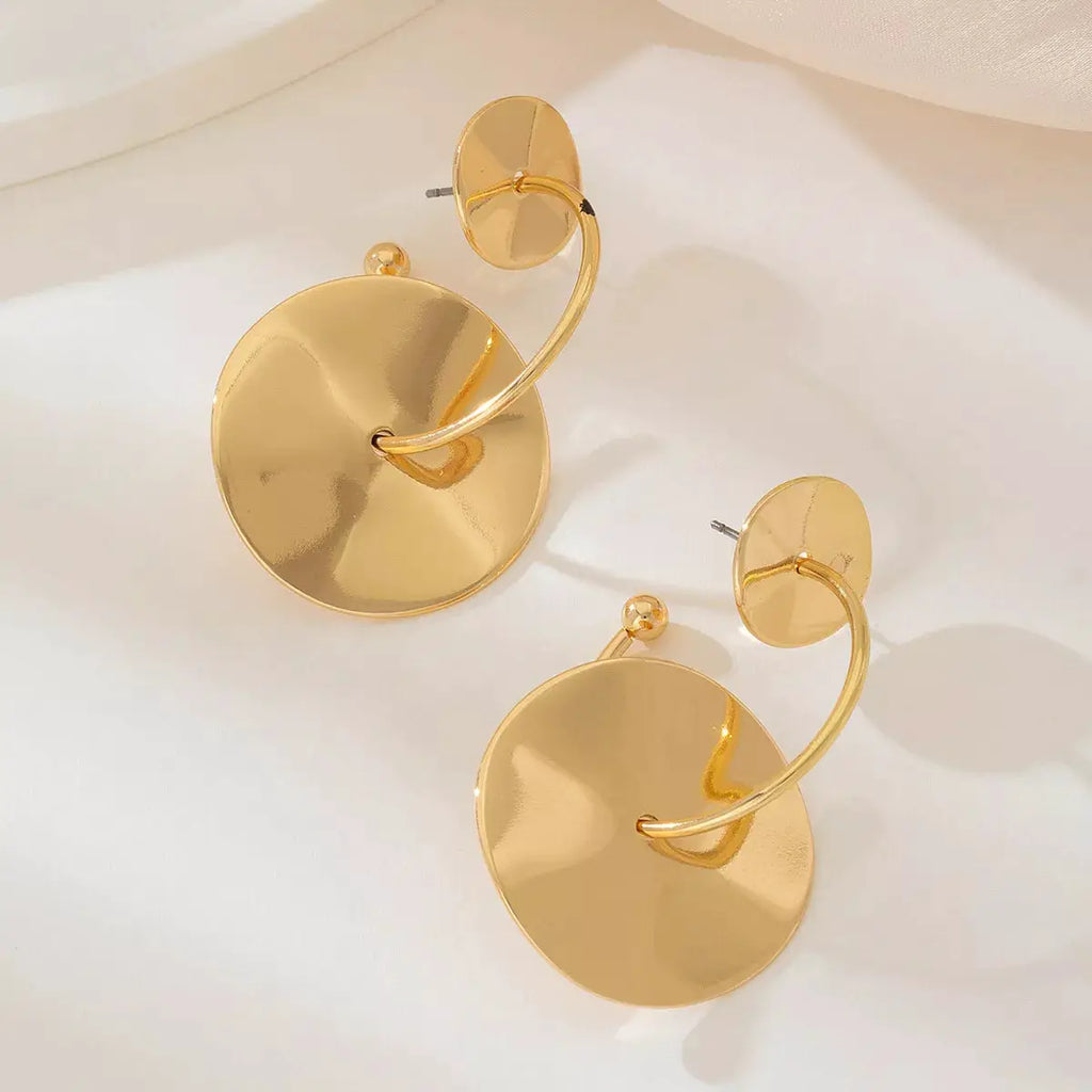 18K Gold-Plated Geometric Circle Drop Earrings by Trendsi