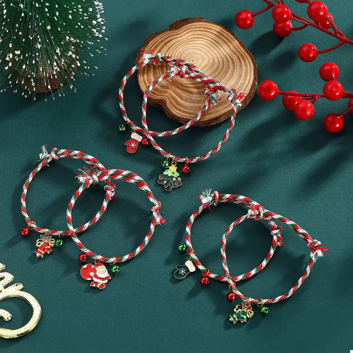 Christmas Charm Braided Rope Bracelet by Trendsi