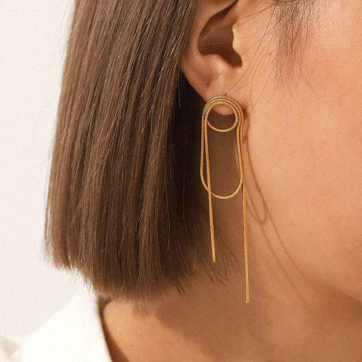 18K Gold-Plated Hoop Chain Earrings by Trendsi