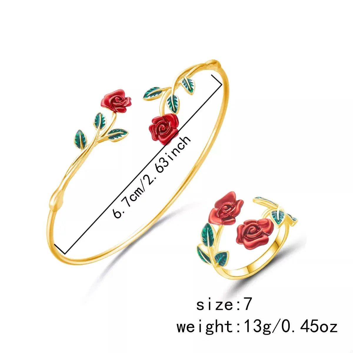 Rose Bypass Ring and Bracelet Jewelry Set by Trendsi