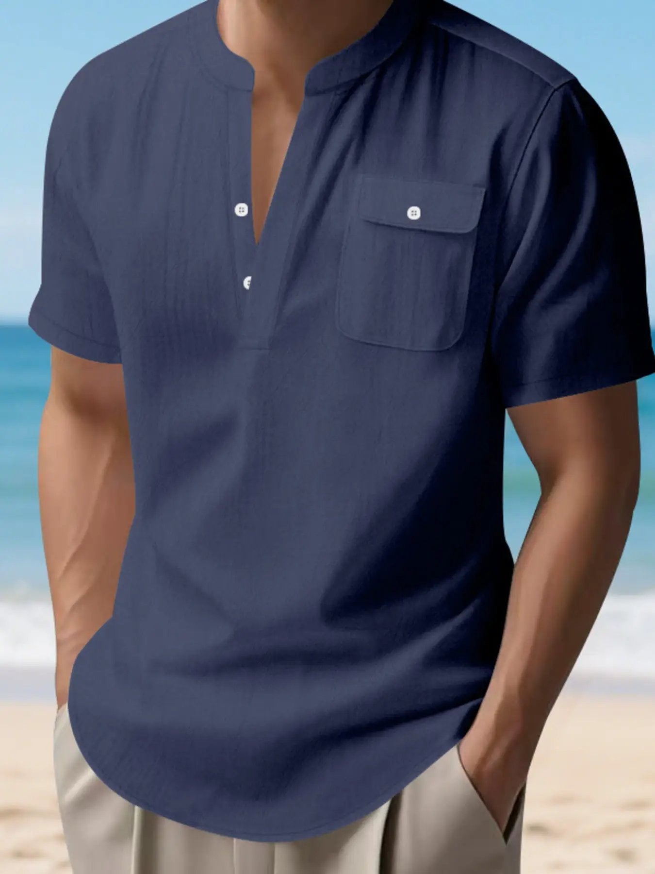 Men's Full Size Button Detail Short Sleeve Shirt Plus Size by Trendsi