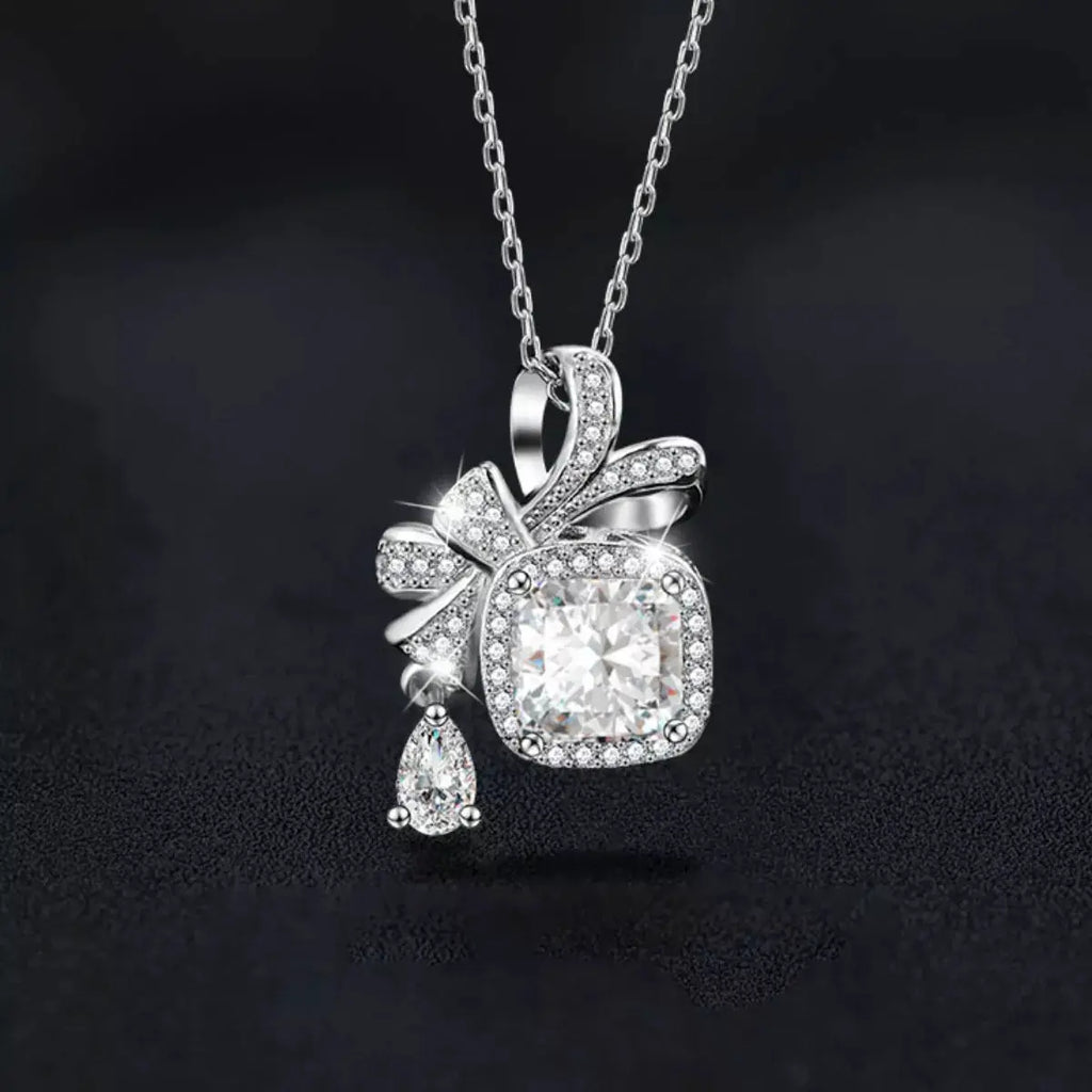 1.5 Carat Moissanite 925 Sterling Silver Bowknot Pendant Necklace by Trendsi