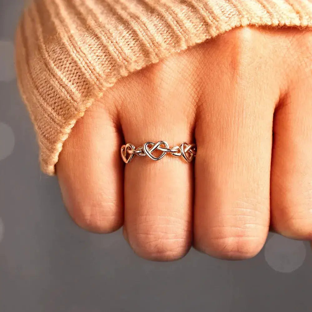Knotted Hearts 925 Sterling Silver Open Ring by Trendsi