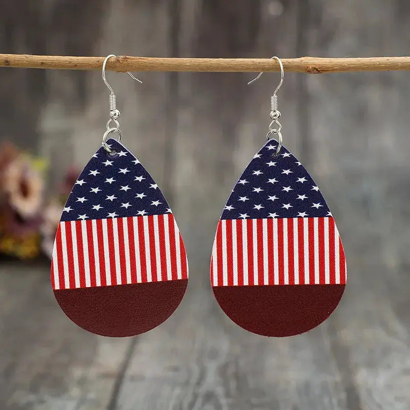 Stars and Stripes PU Leather Teardrop Earrings by Trendsi
