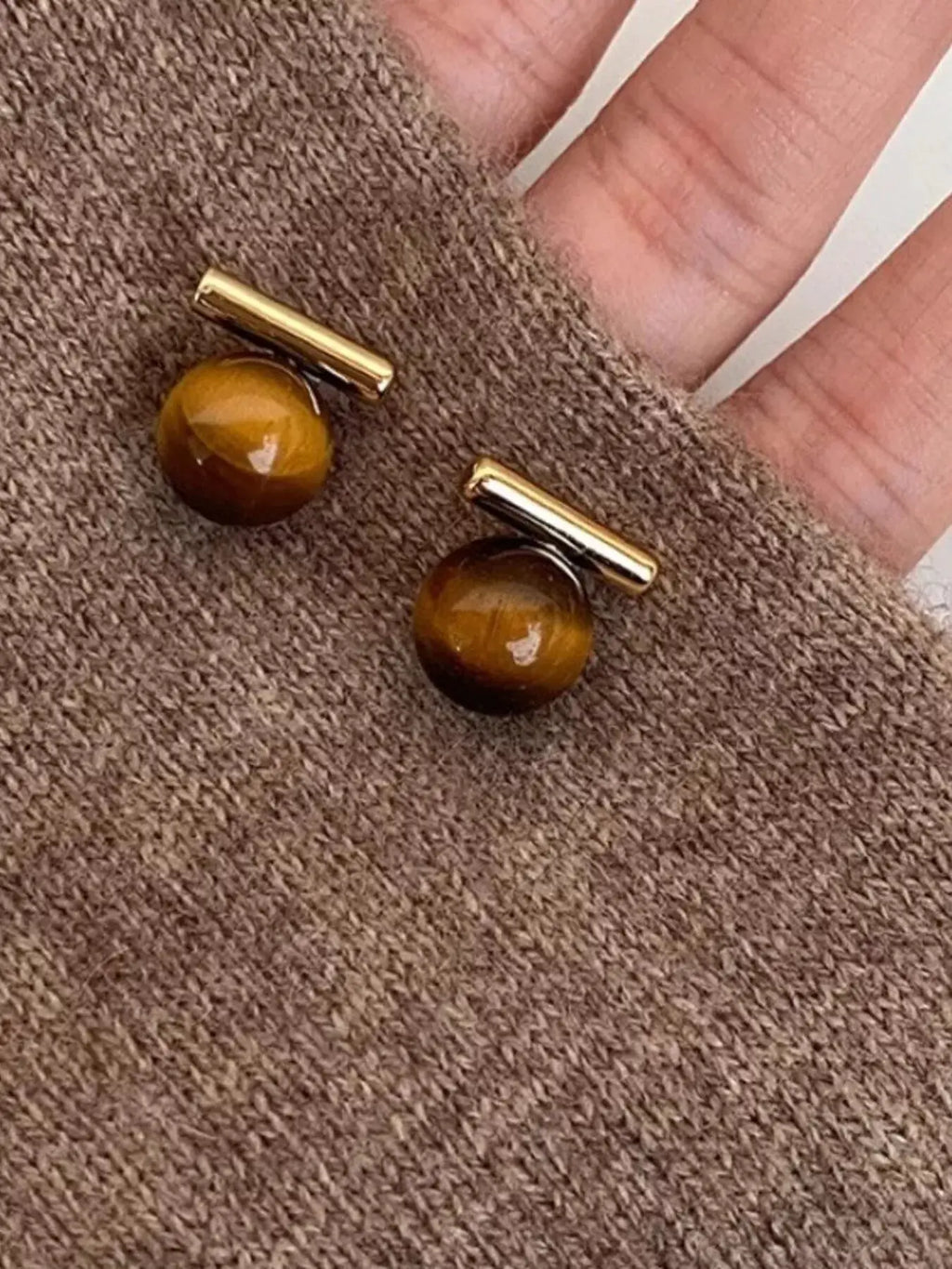 Tiger Eye Stone Stud Earrings by Trendsi