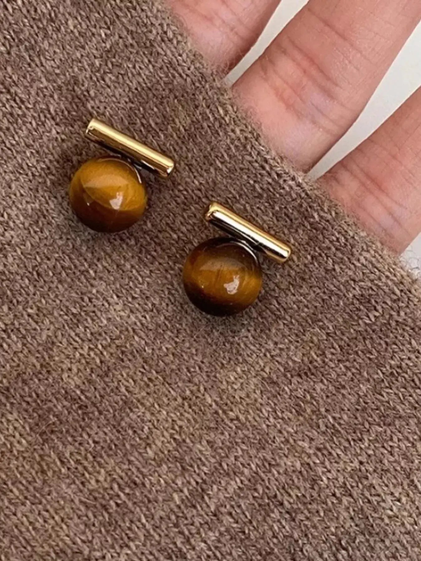 Tiger Eye Stone Stud Earrings by Trendsi