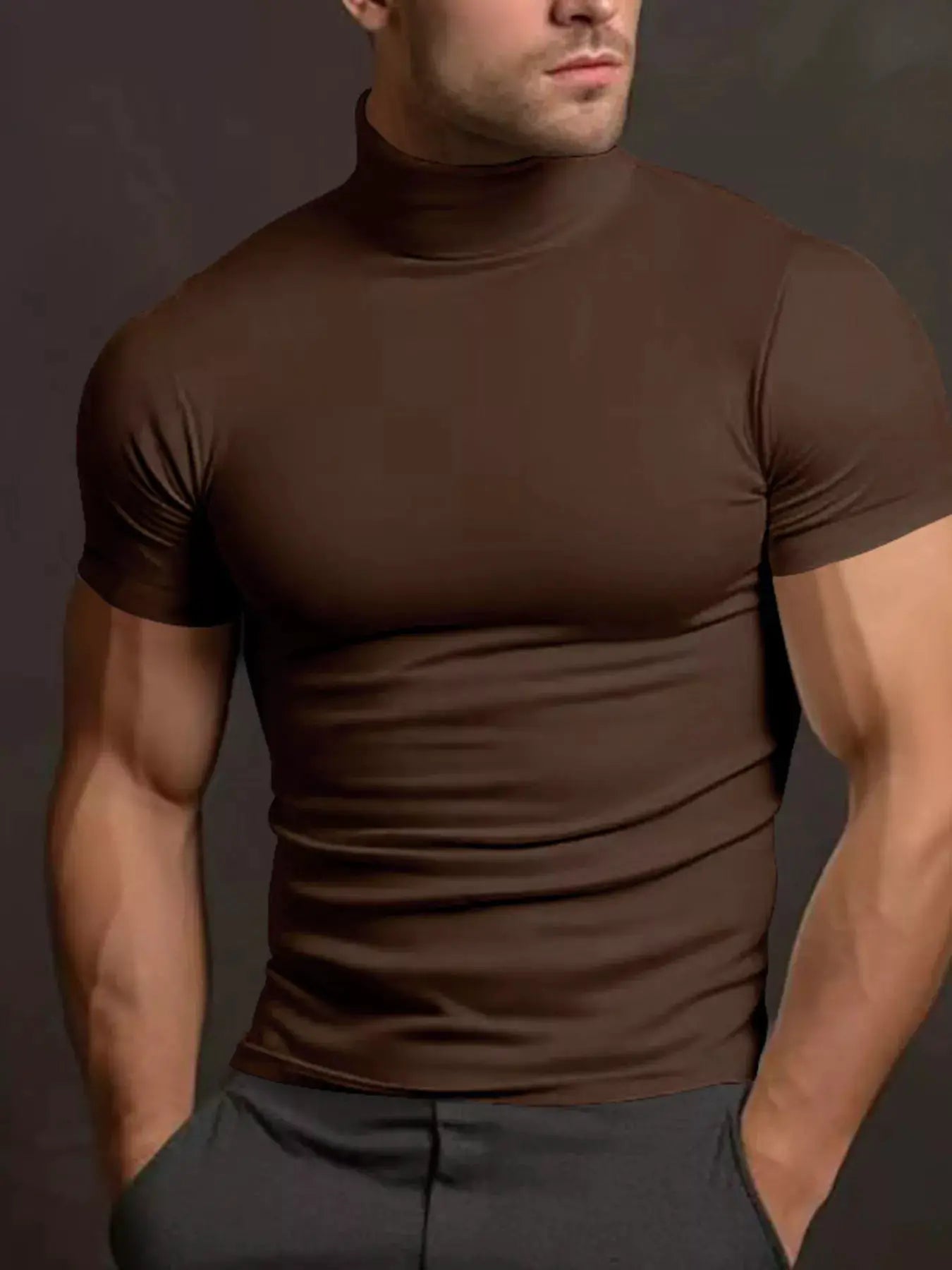 Men's Full Size Short Sleeve Turtleneck T-Shirt Plus Size by Trendsi