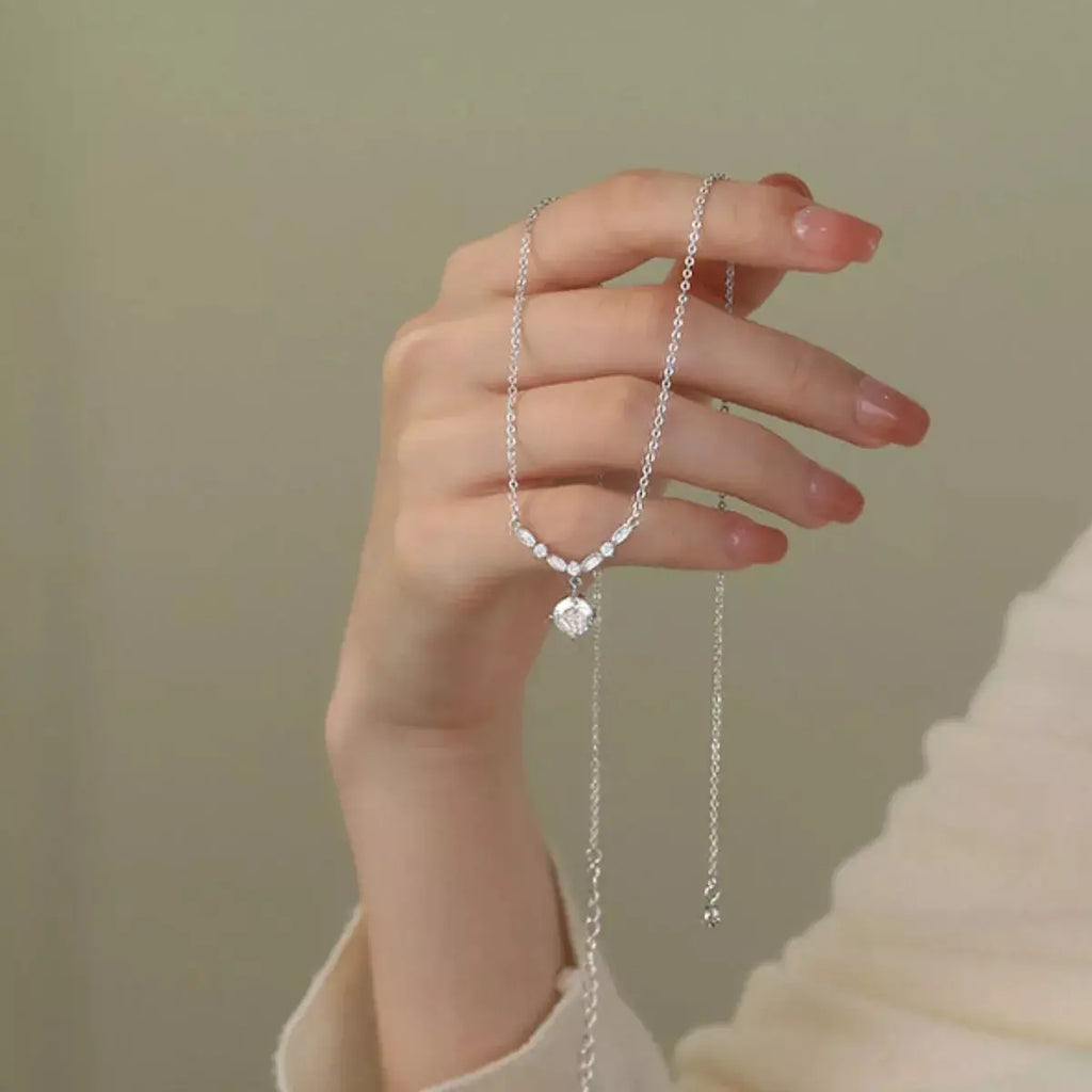 925 Sterling Silver Zircon Pendant Necklace by Trendsi