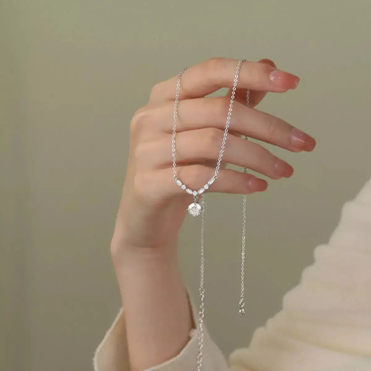 925 Sterling Silver Zircon Pendant Necklace by Trendsi