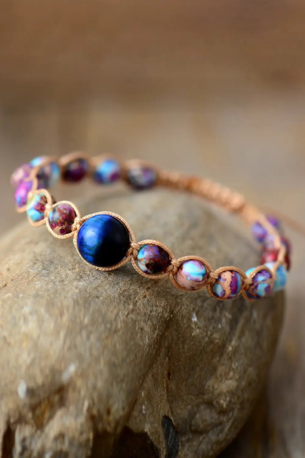 Imperial Jasper & Natural Stone Beaded Bracelet by Trendsi