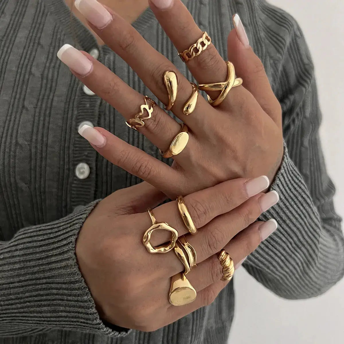 10-Piece Alloy Geometric Ring by Trendsi