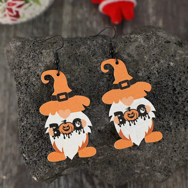 Wooden Dwarfs Pumpkin Dangle Earrings by Trendsi