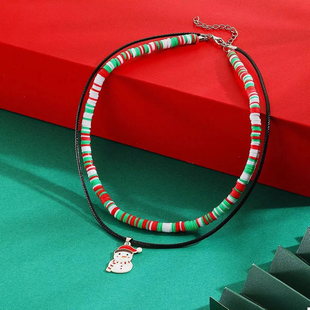 PU Leather Cord Necklace with Christmas Santa Pendant by Trendsi
