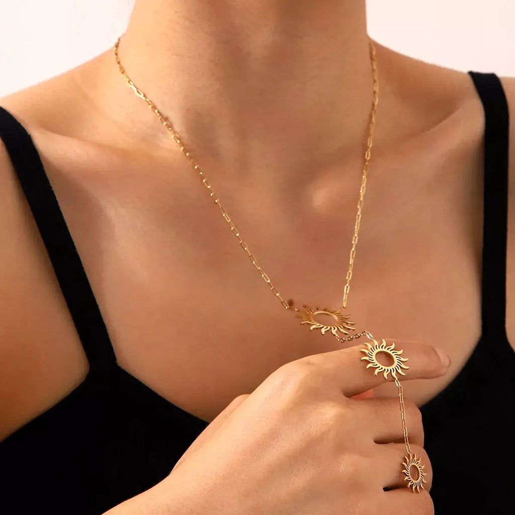 18K Gold-Plated Sun Pendant Necklace by Trendsi