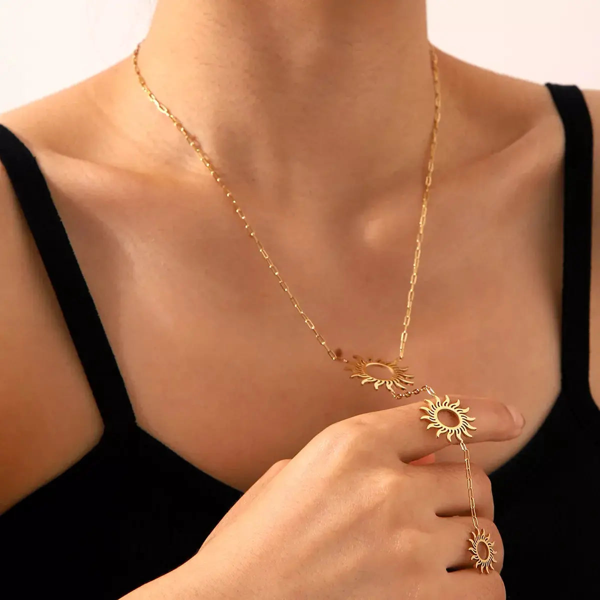 18K Gold-Plated Sun Pendant Necklace by Trendsi